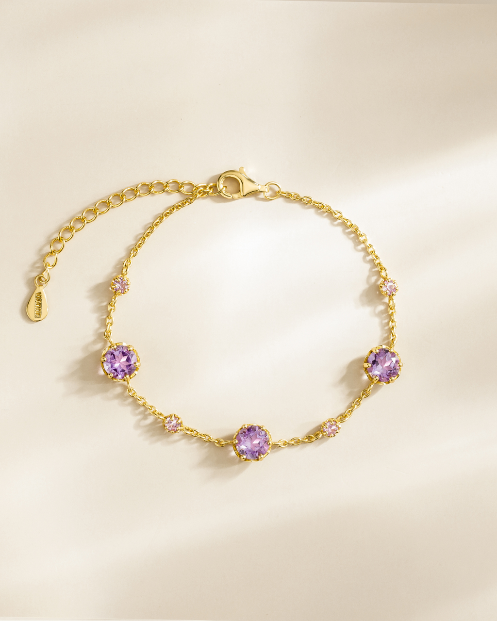 Roze saffier & amethist sieradenset in 18k verguld zilver