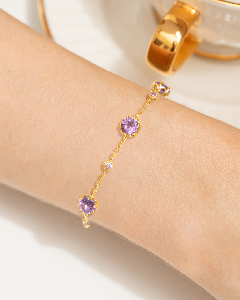 Roze saffier & amethist sieradenset in 18k verguld zilver