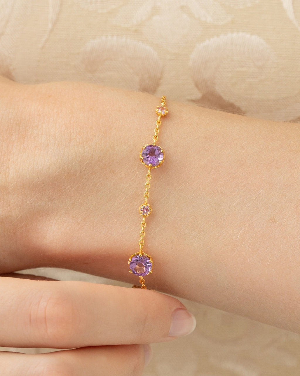 Roze saffier & amethist sieradenset in 18k verguld zilver