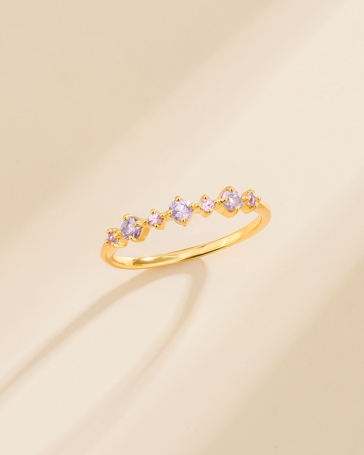 Pink Sapphire & Amethyst Stackable Half Eternity Band in 18k Gold Vermeil