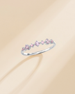 Bague demi-éternité empilable saphir rose et améthyste en argent sterling