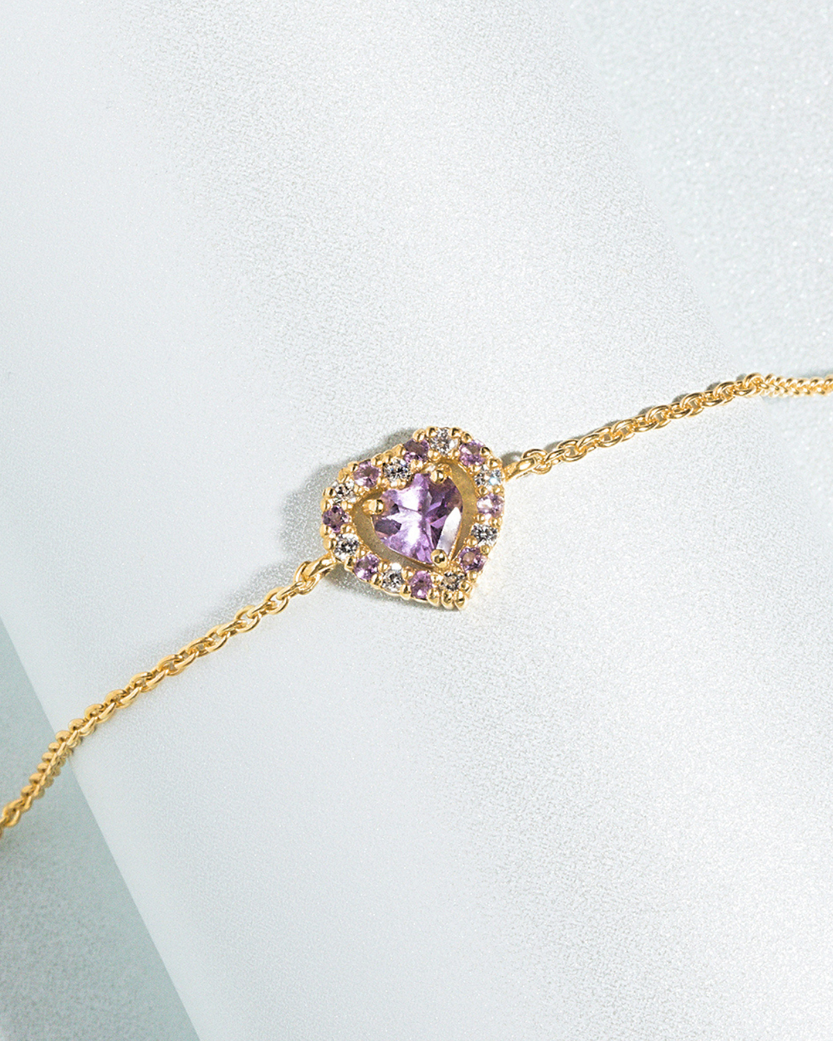 Parure de bijoux Améthyste Lavande Cœur Violet en Vermeil Or 18 carats