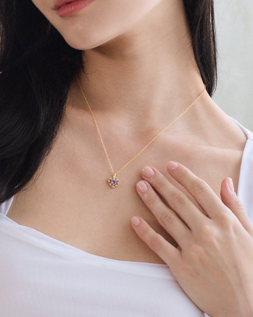Purple Heart Lavender Amethyst Pendant Necklace in 18k Gold Vermeil