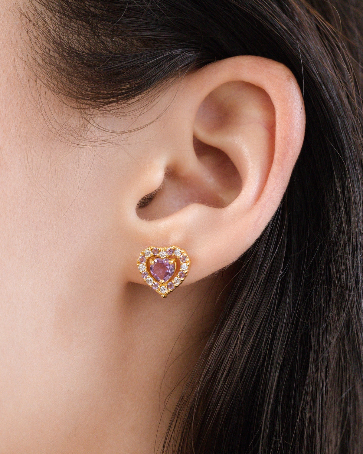 Purple Heart Lavendel Amethist Oorknopjes in 18k Goud Vermeil