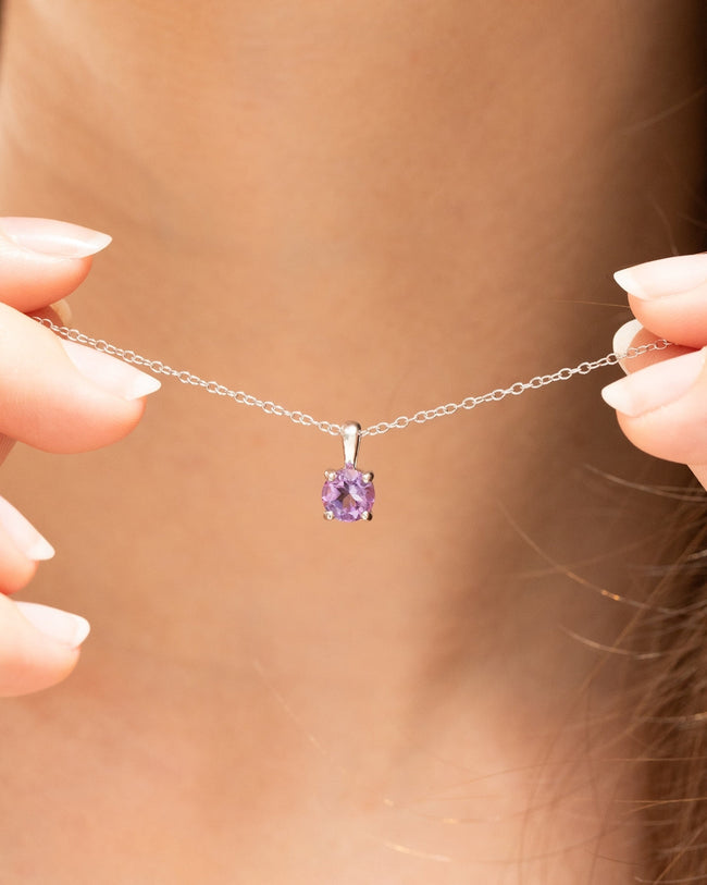 Lavender Amethyst Solitaire Pendant Necklace in Sterling Silver