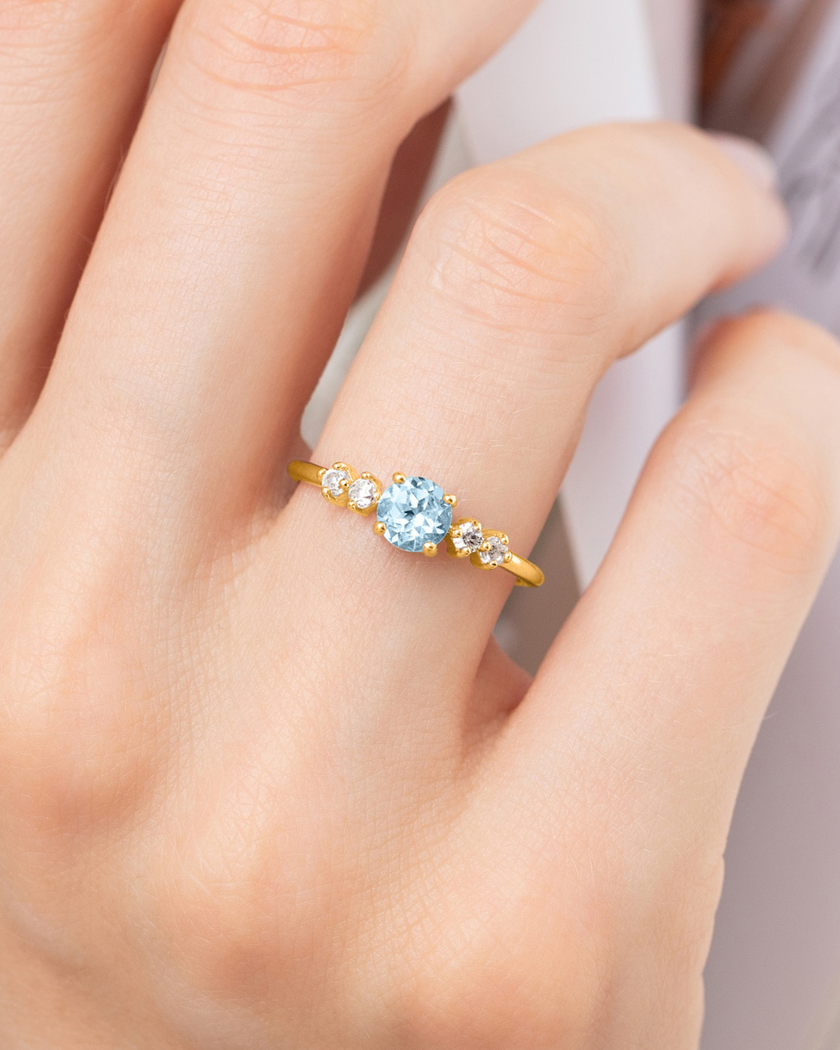 Conjunto de joyas de topacio azul para uso diario con baño de oro de 18k