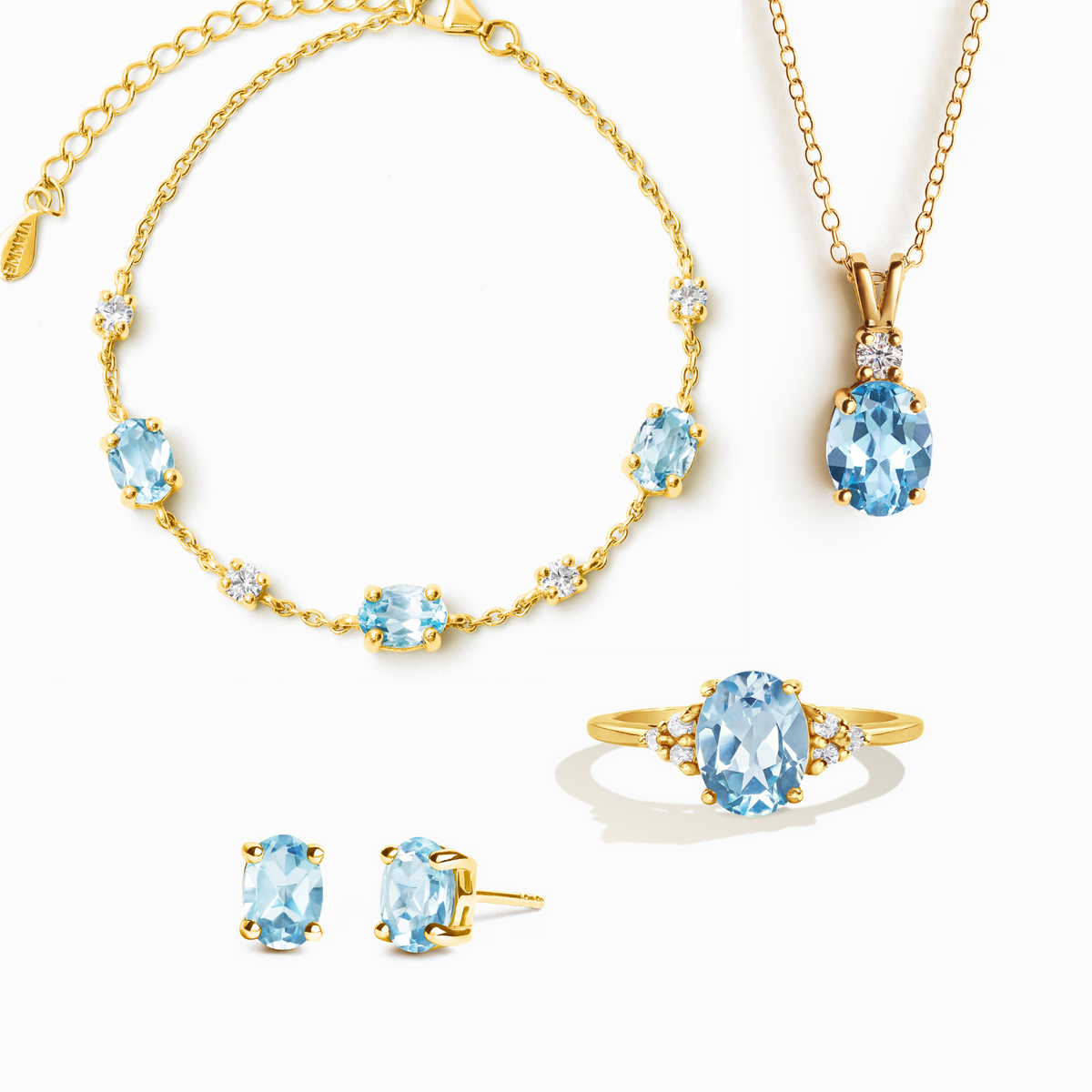 Complete Set - Blue Topaz Jewellery Set in 18k Gold Vermeil
