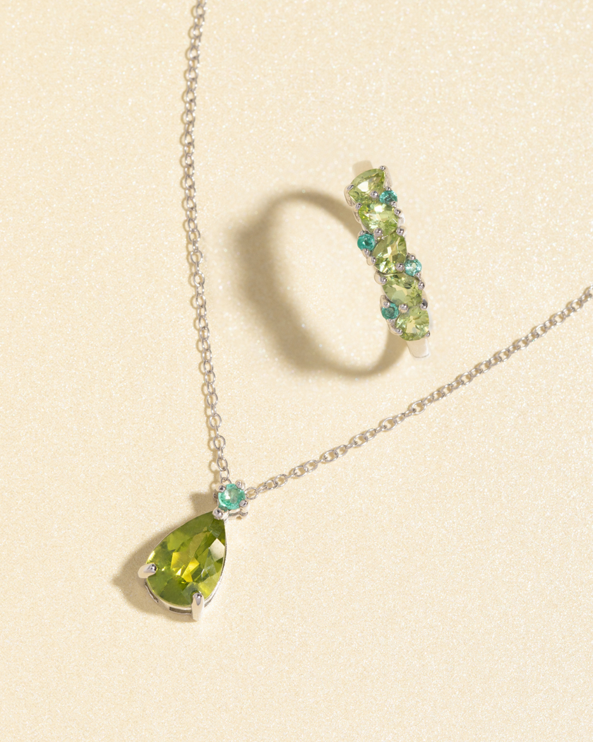 Emerald & Peridot Pear Cut Half Eternity Band in Sterling Silver
