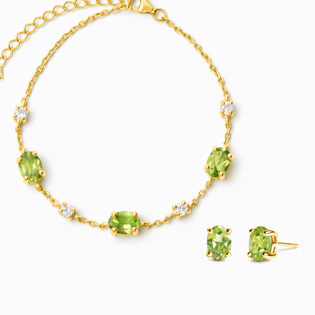 Peridot Bracelet and Earrings Set in 18k Gold Vermeil