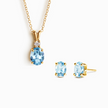 Halskette und Ohrringe mit blauem Topas aus 18 Karat Gold-Vermeil