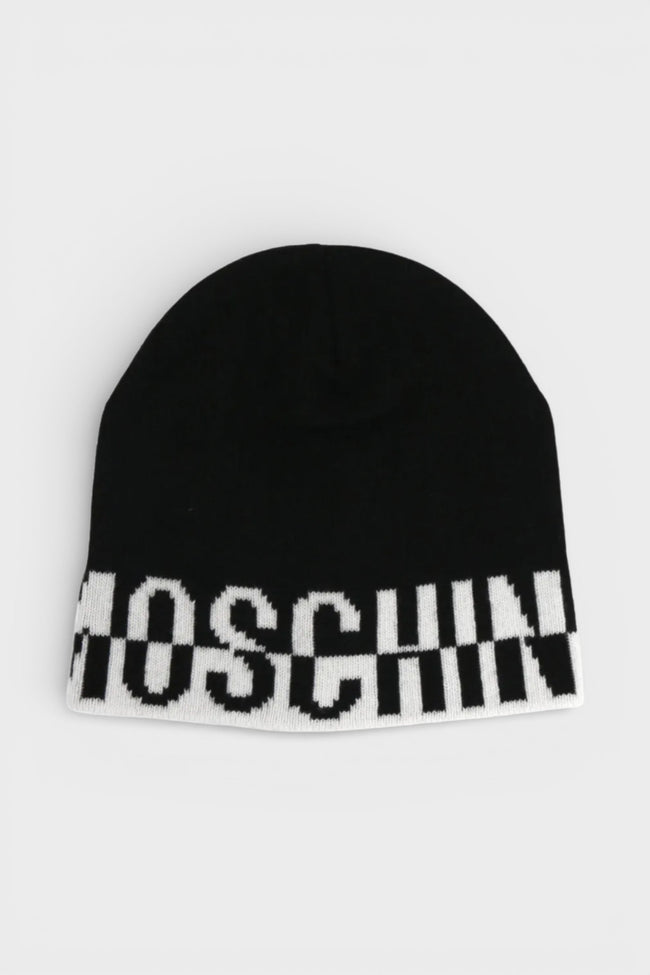 Moschino Logo Beanie Black White