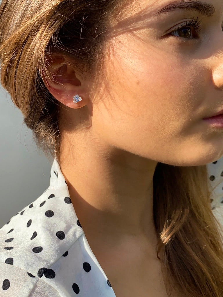 Boucles d'oreilles clous baguettes jumelles
