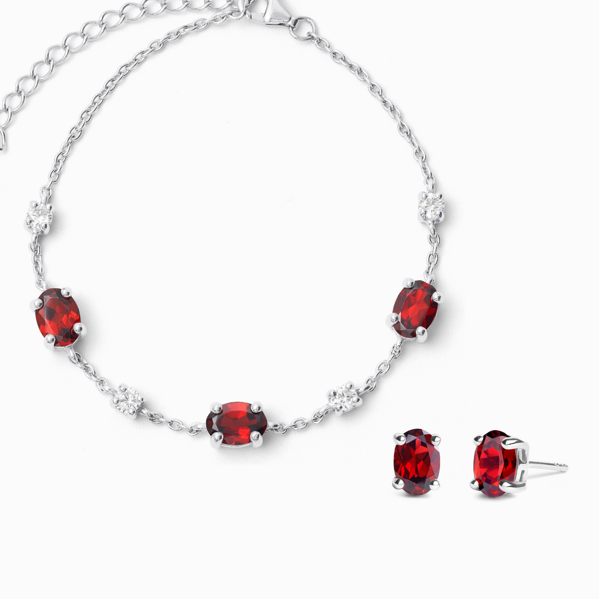Garnet Bracelet and Earrings Set in Sterling Silver