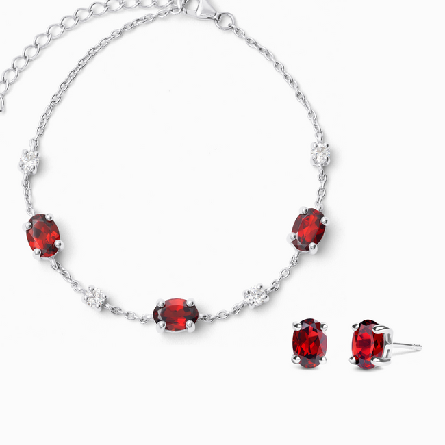 Garnet Bracelet and Earrings Set in Sterling Silver
