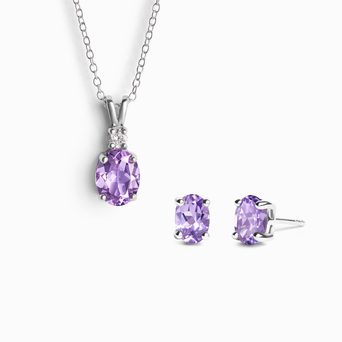 Halsband och örhängen med lavendelametist i sterlingsilver