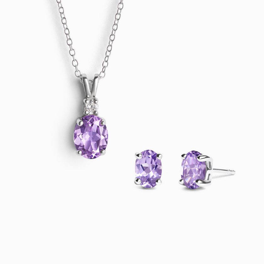 Halsband och örhängen med lavendelametist i sterlingsilver