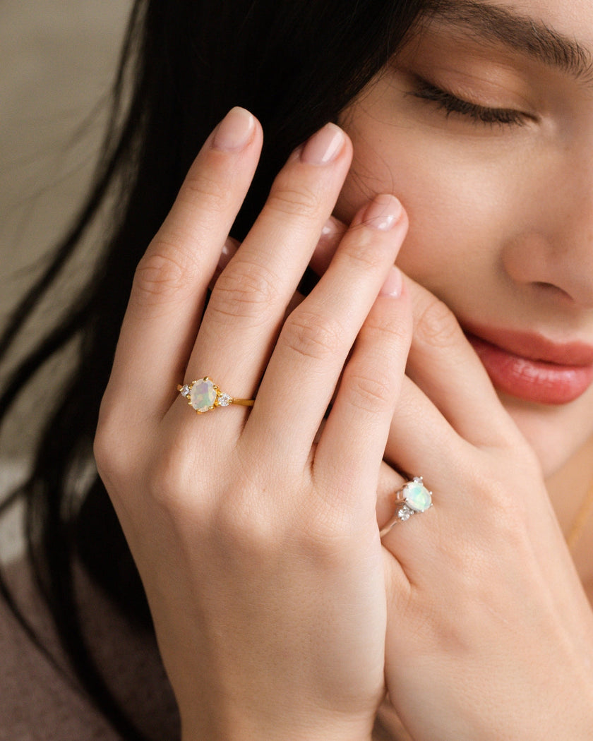 Opal Three Stone Ring in 18k Gold Vermeil