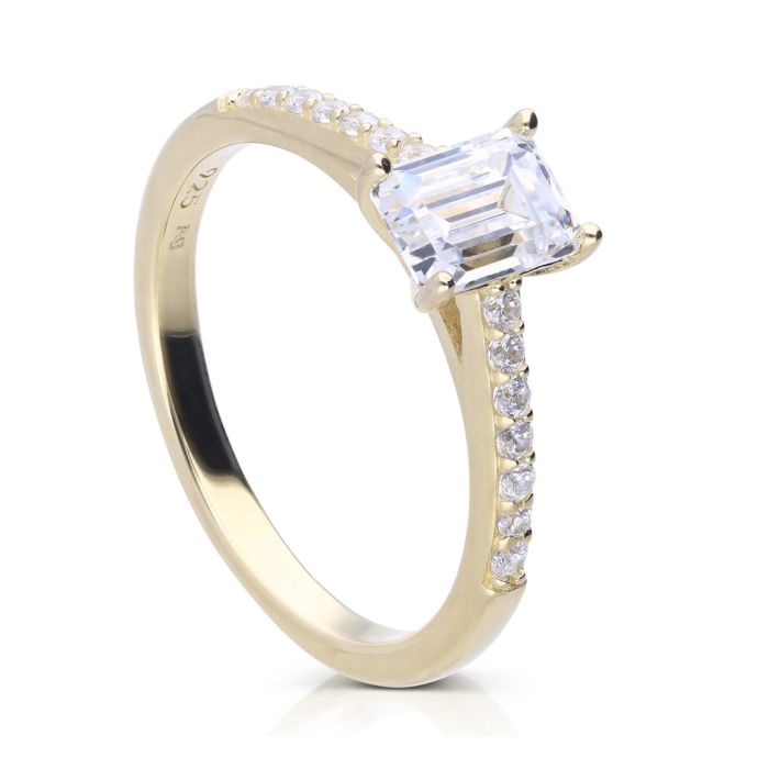Diamonfire Emerald Cut Ring with Pave Shoulders
