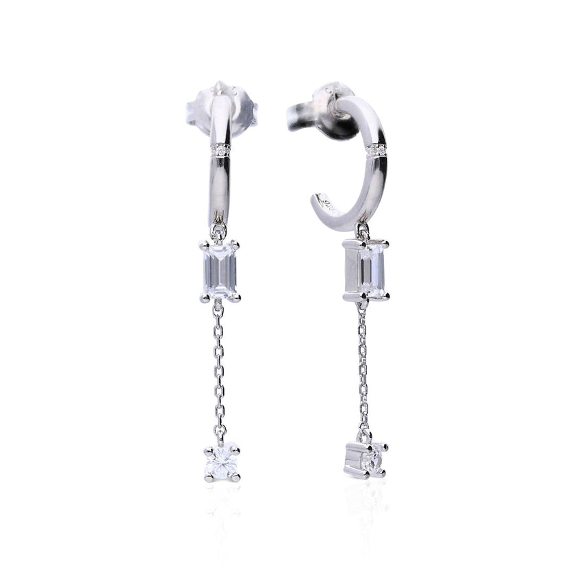 Diamonfire 3/4 Hoop Earrings with Zirconia Chain Drop