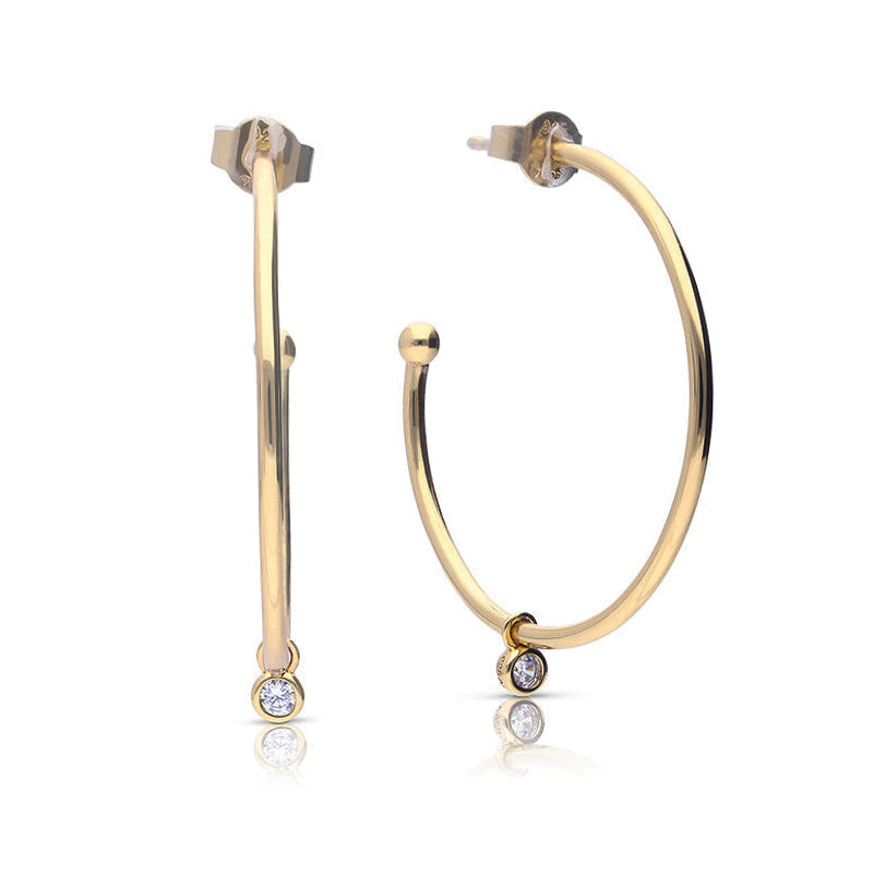 Diamonfire Large 3/4 Hoop Earrings with Tiny Zirconia Charm