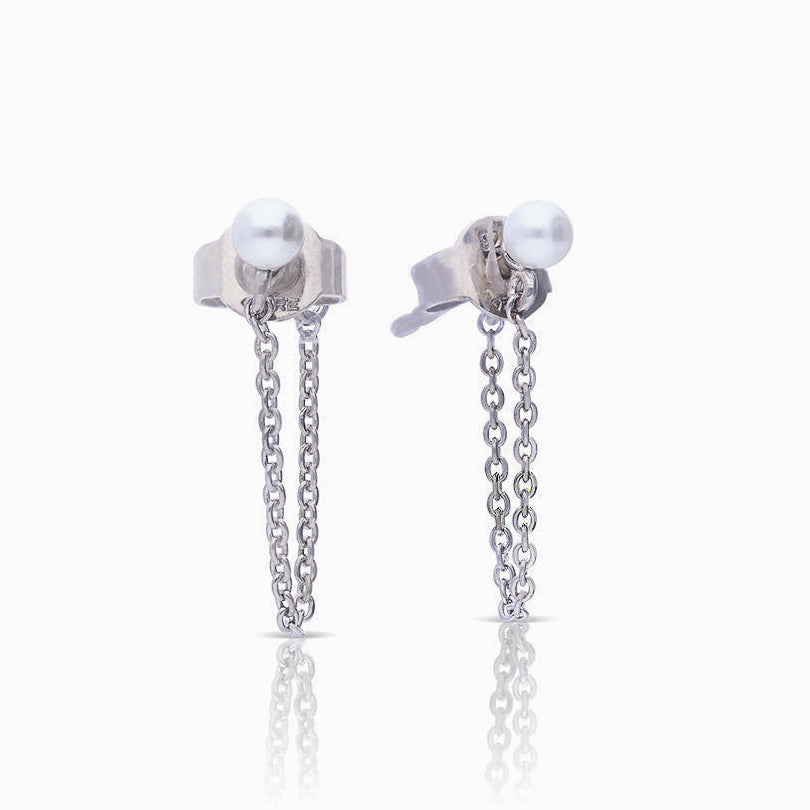 Diamonfire Shell Pearl Stud Earrings with Chain Drop