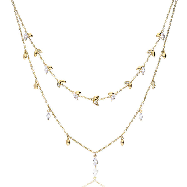 Diamonfire Marquise and Multi-Stone Detail Double Row Necklace