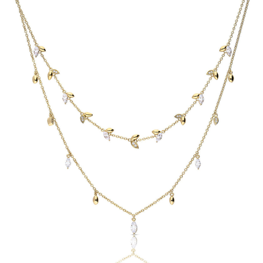 Diamonfire Marquise and Multi-Stone Detail Double Row Necklace