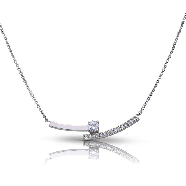 Diamonfire Plain and Pave Bar Necklace