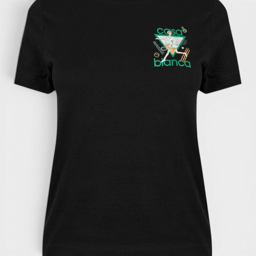 Tennis Printed Fitted T-Shirt Black