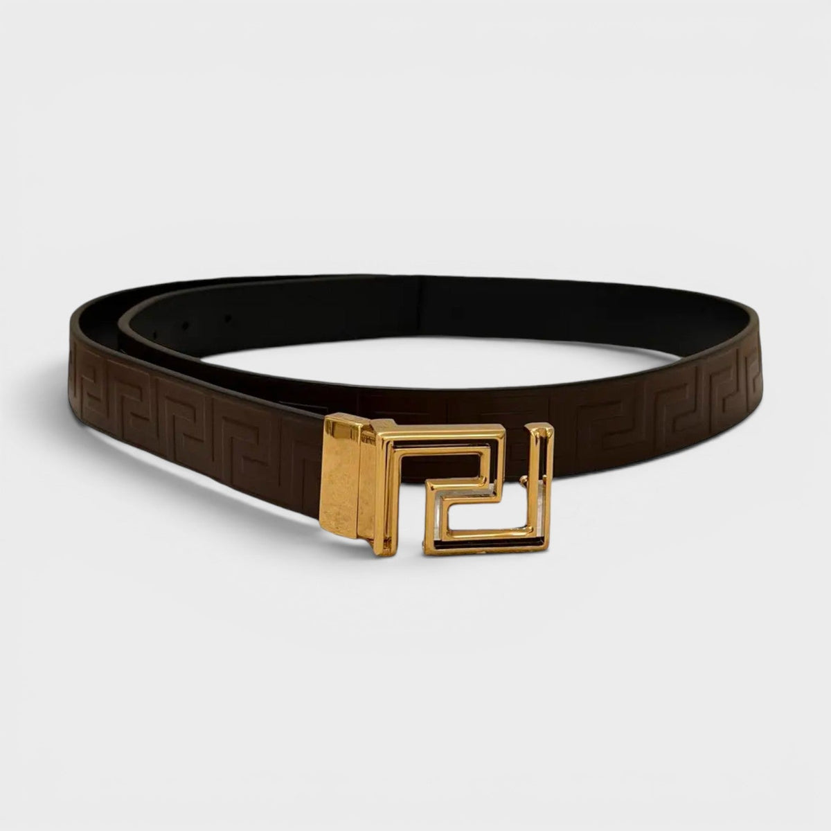 Logo Belt Calf Leather Chocolate Black Gold