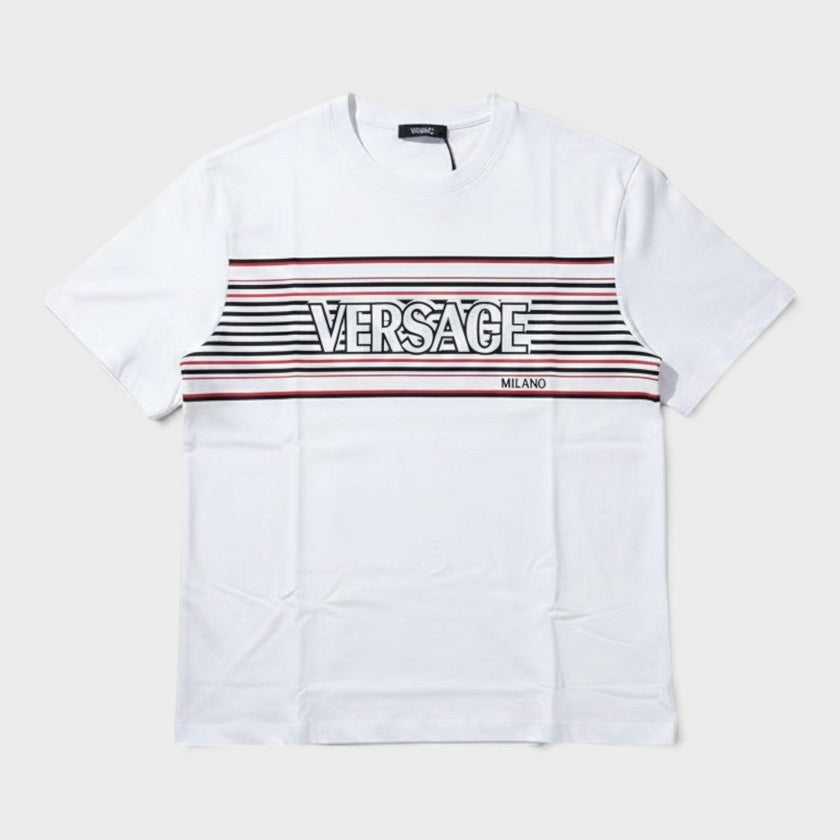 Logo Stripe T-Shirt White Black Red