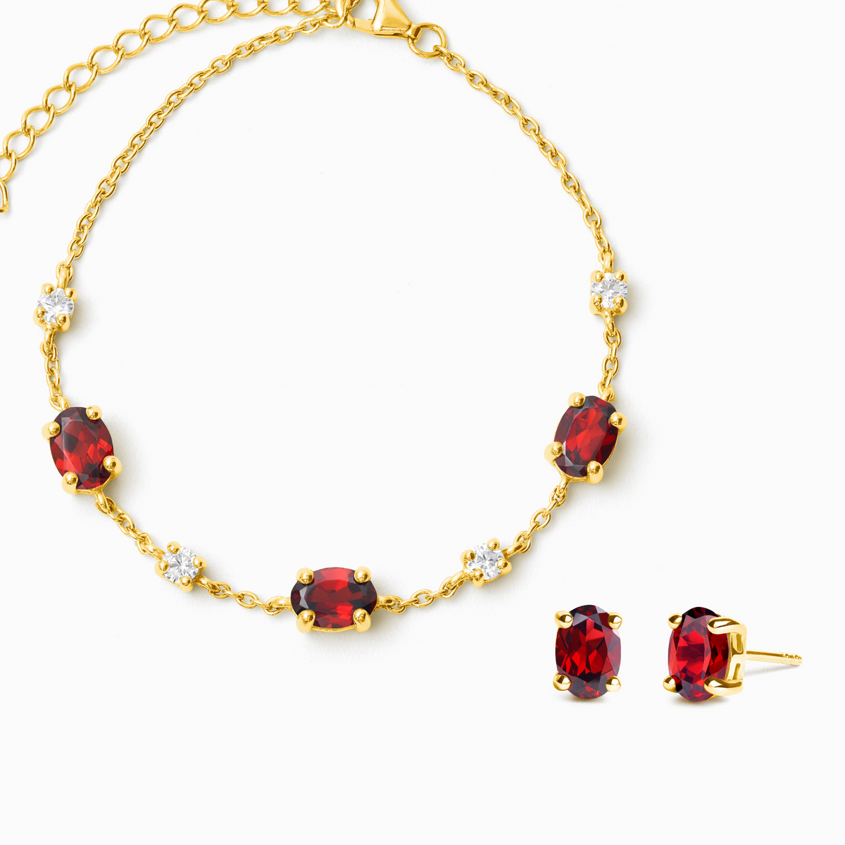Garnet Bracelet and Earrings Set in 18k Gold Vermeil