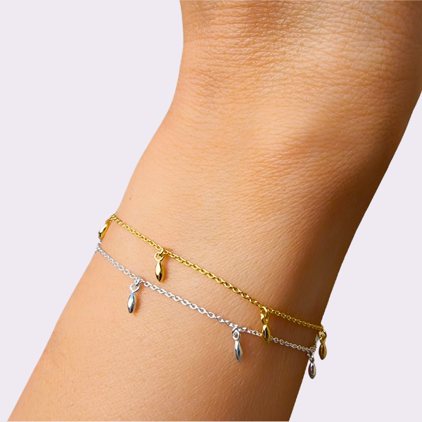 Bracelet à breloques en argent Chaîne grain de riz