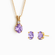 Conjunto de collar y pendientes de amatista lavanda en oro vermeil de 18 quilates