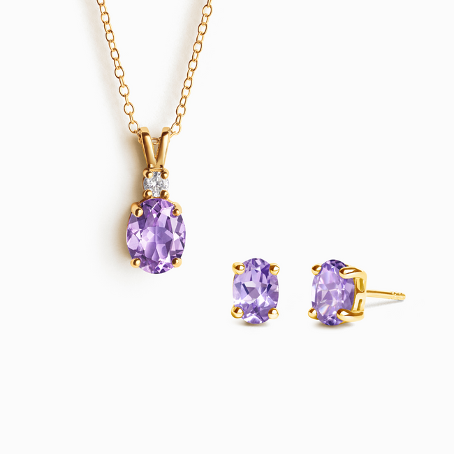 Lavender Amethyst Necklace and Earrings Set in 18k Gold Vermeil