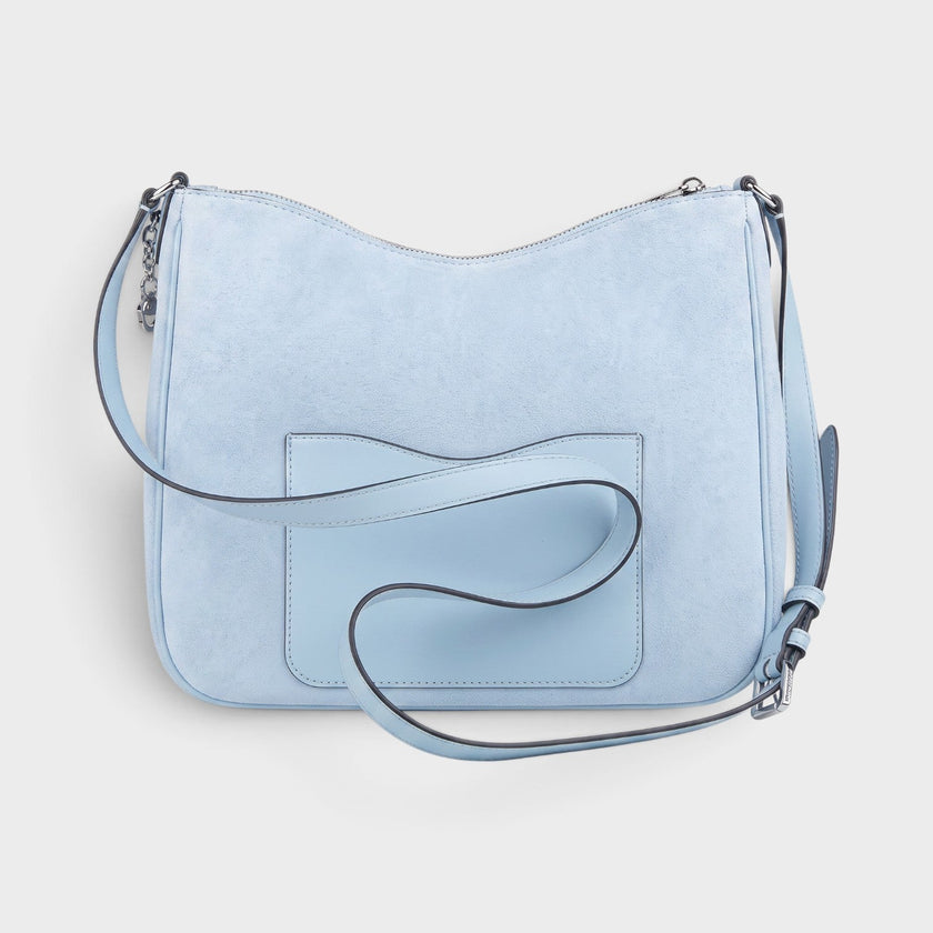 Logo Crossbody Bag Suede Pale Ocean Blue