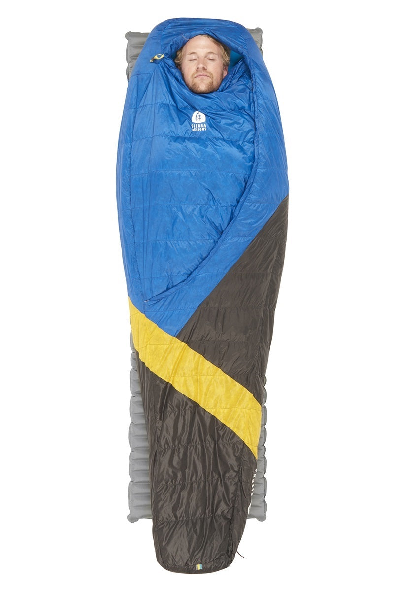 Sierra Designs Cloud 35°F (2°C) 800-Fill DriDown Sleeping Bag - Long - Blue/Yellow/Peat