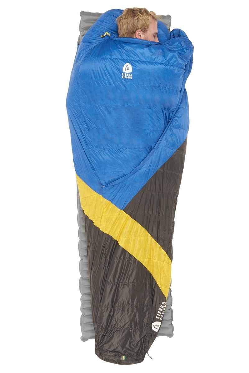 Sierra Designs Cloud 35°F (2°C) 800-Fill DriDown Sleeping Bag - Long - Blue/Yellow/Peat
