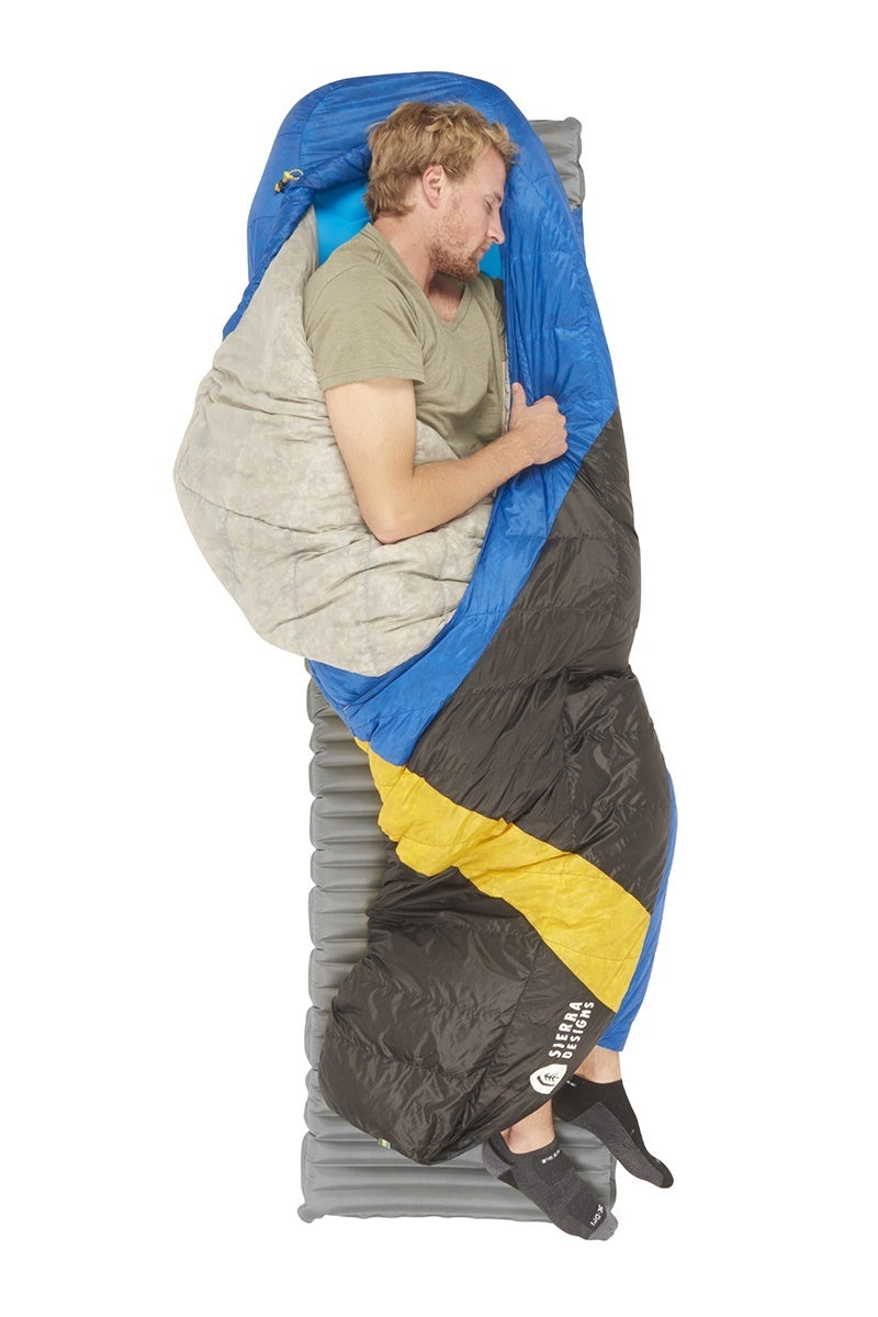 Sierra Designs Cloud 35°F (2°C) 800-Fill DriDown Sleeping Bag - Regular - Blue/Yellow/Peat