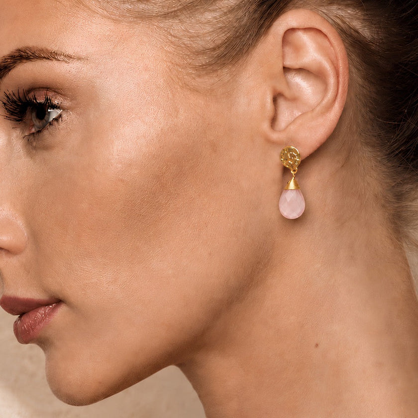 Boucles d'oreilles pendantes Athena Kate : Calcédoine rose