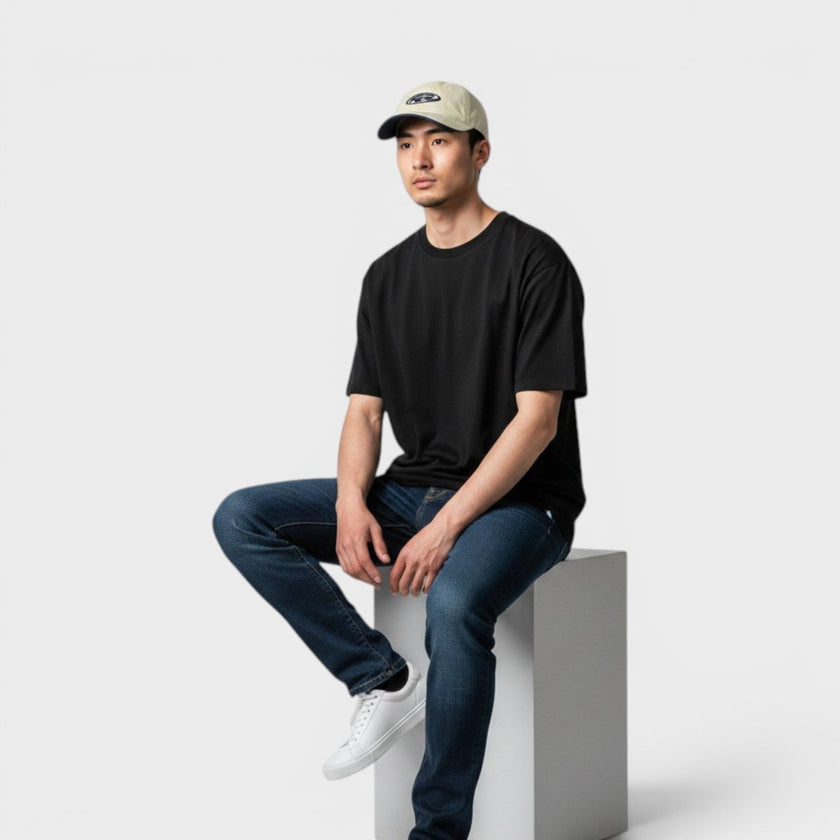 Cotton Baseball Cap Beige Navy