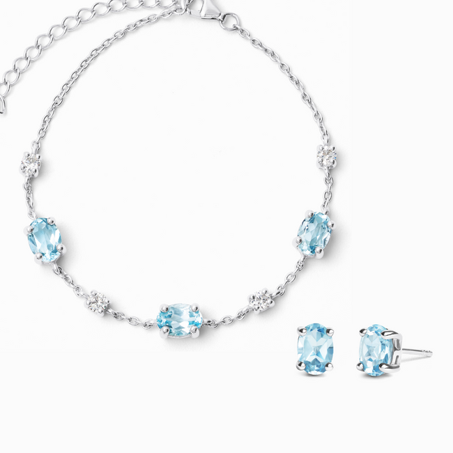 Blue Topaz Bracelet and Earrings Set in Sterling Silver