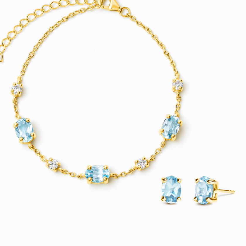 Mini Set 2 - Parure di gioielli con topazio blu in vermeil d'oro 18k