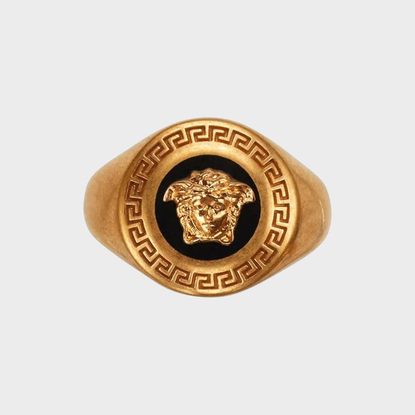 Medusa Enamel Signet Ring Gold