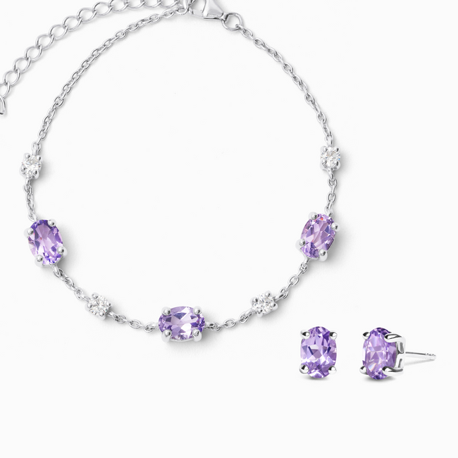 Amethyst Bracelet and Earrings Set in Sterling Silver