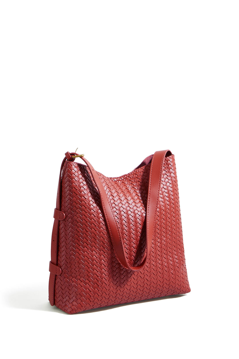 Yumi Red Woven Shoulder Bag With Detachable Inside Purse