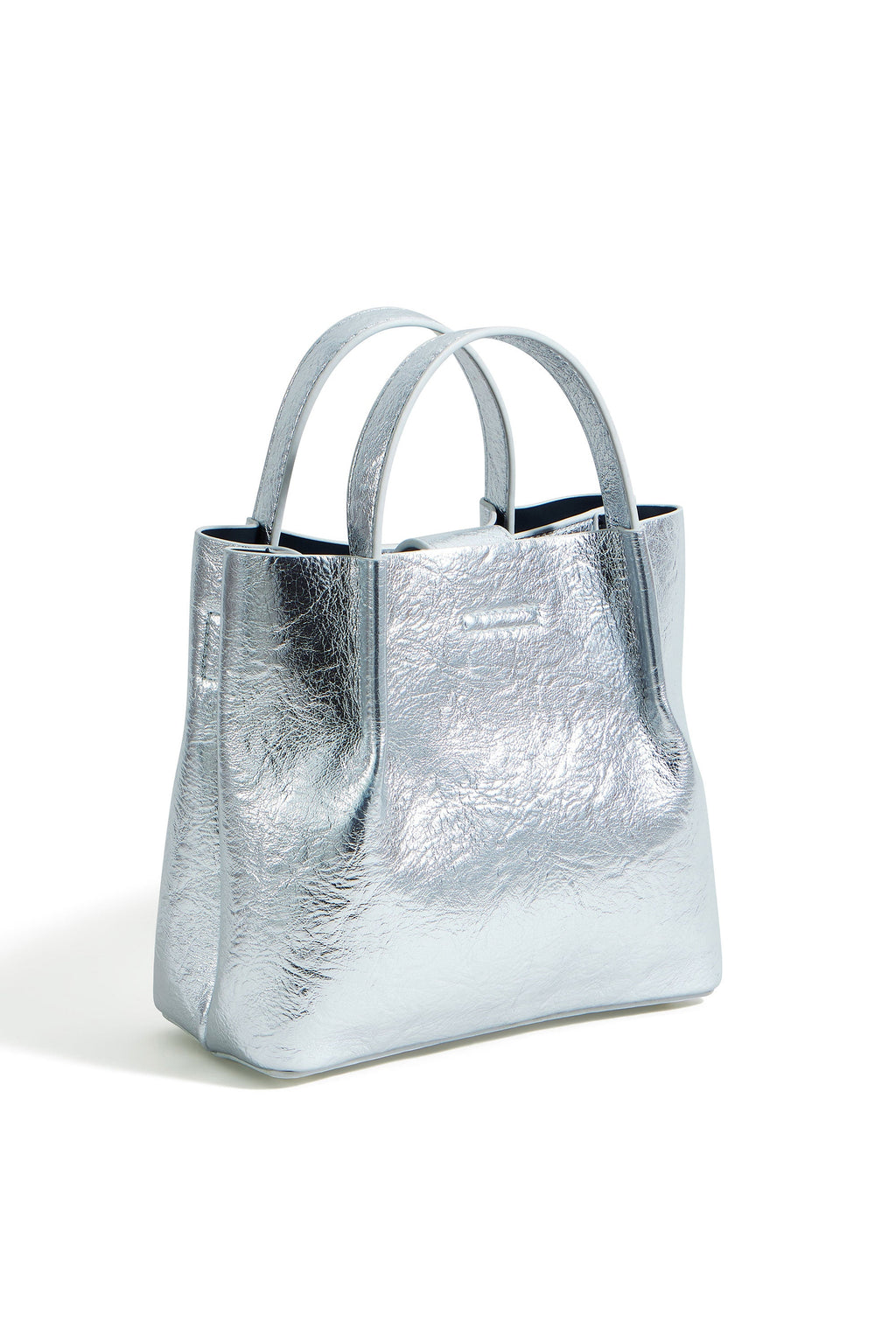 Yumi Silver Metallic Small Tote Bag