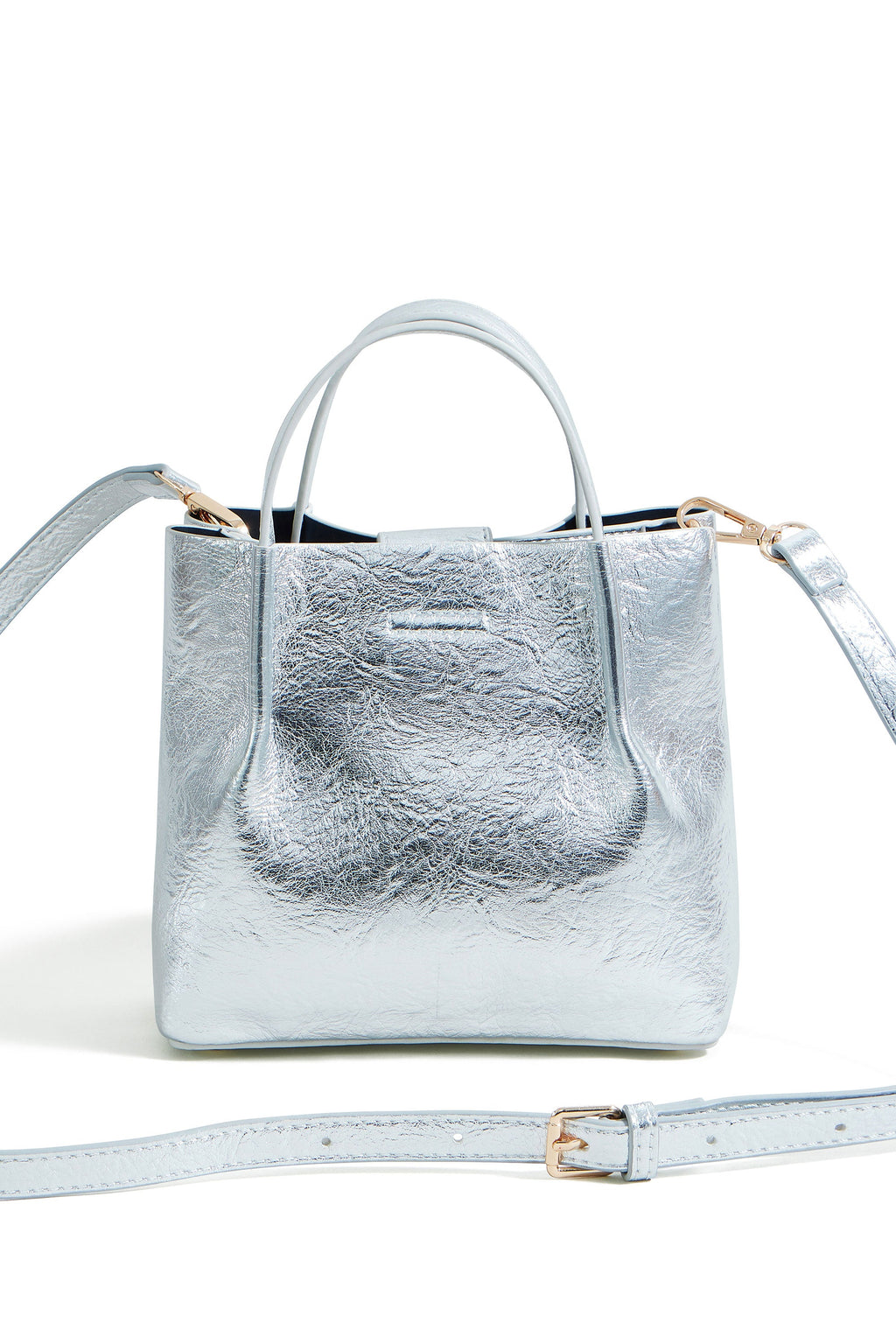 Yumi Silver Metallic Small Tote Bag