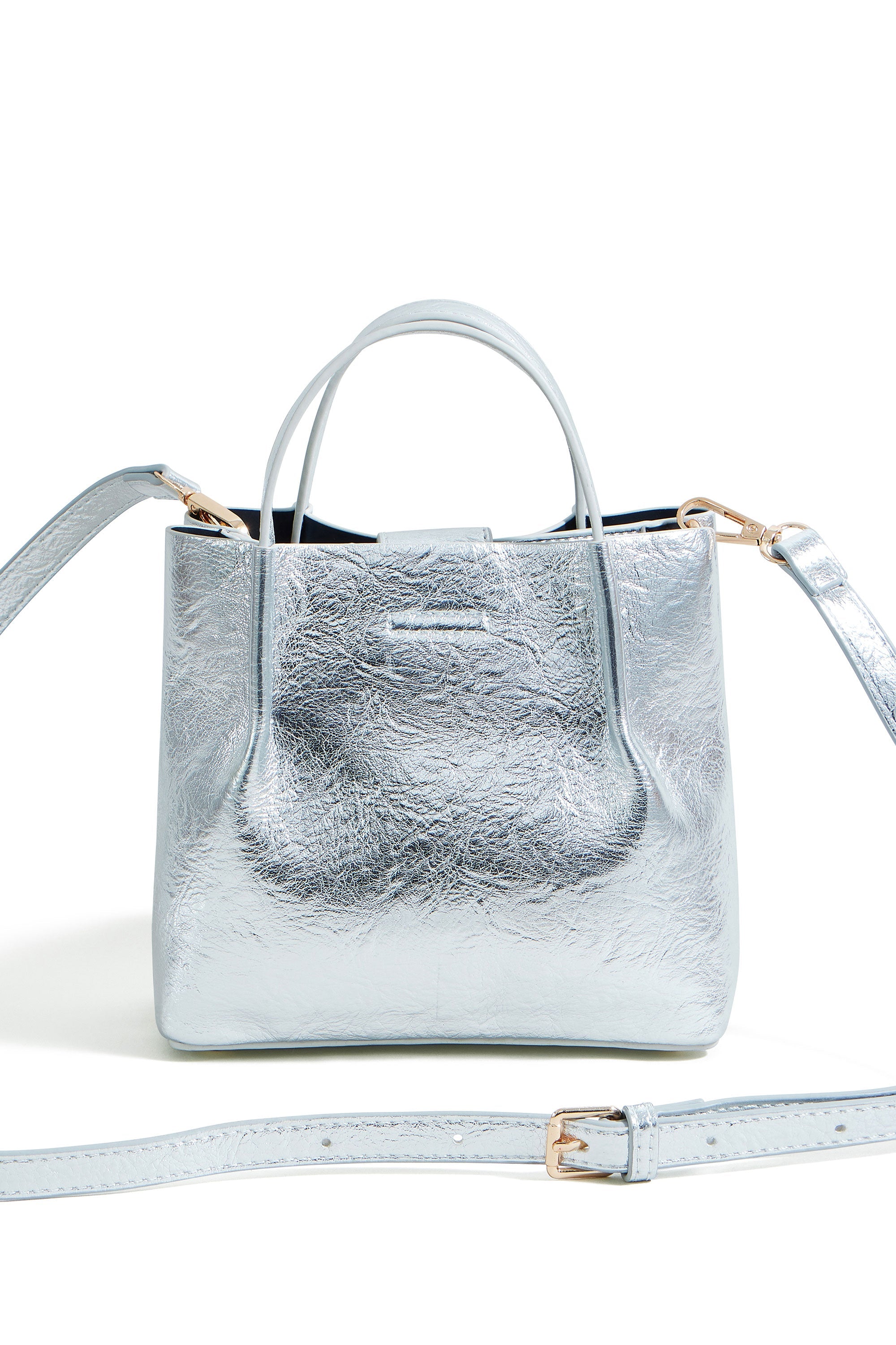 Yumi Silver Metallic Small Tote Bag