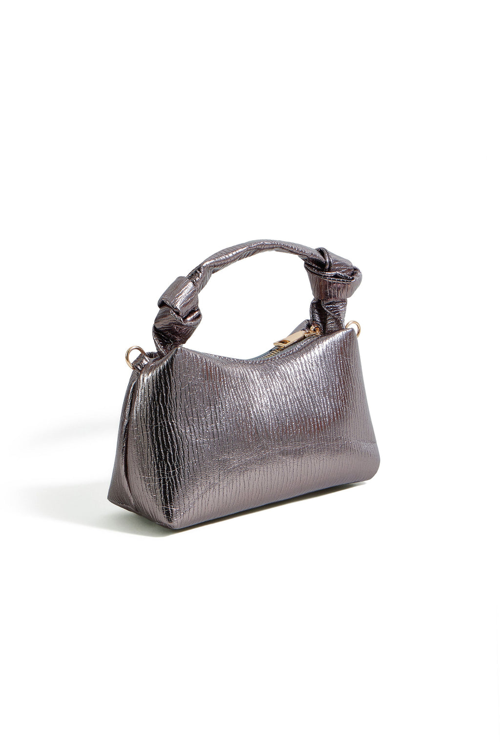 Yumi Pewter Textured Small Knot Handle Handbag